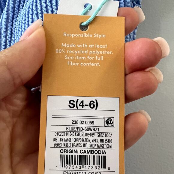 Kona Sol Full Coverage Pucker Square Neck One Piece Swimsuit size S Blue CL1 - Picture 5 of 10